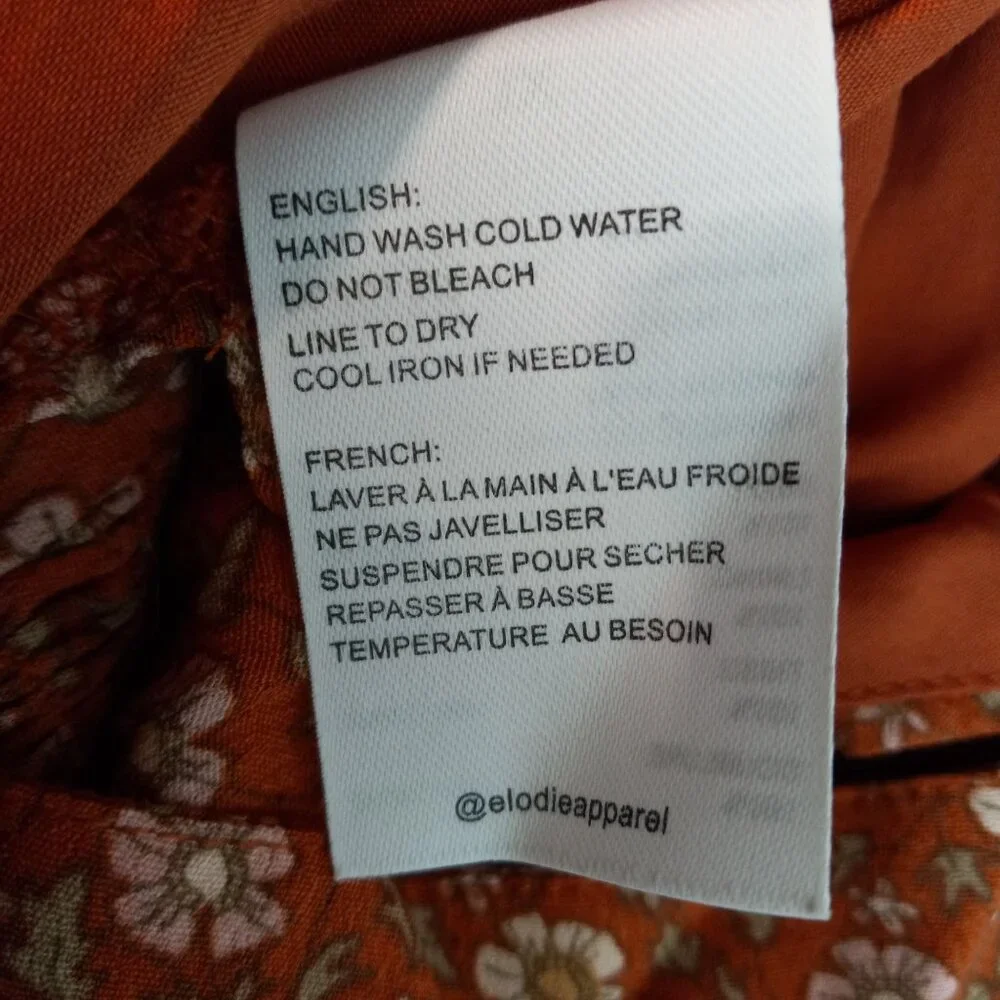 Elodie Size XL Blouse Womens Floral Long Sleeve Boho Rayon Crop Top Smocked - Picture 10 of 10